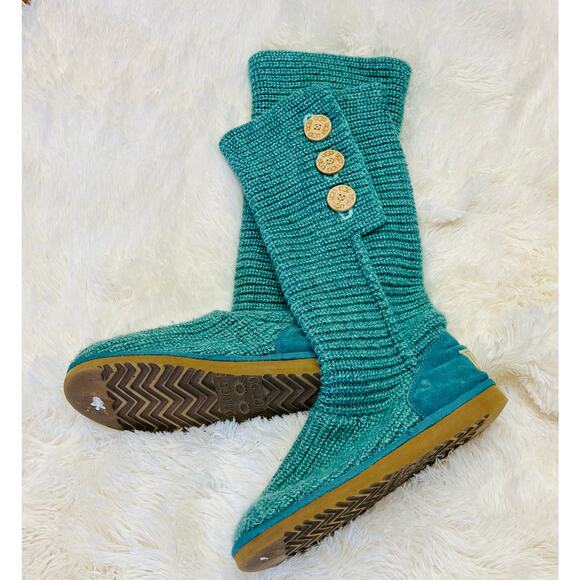 UGG Classic Cardy tall knit boots in a turquoise teal blue-green size 9 - Picture 2 of 10